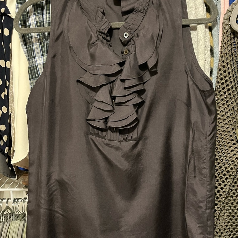 Gray Silk Ruffle Top